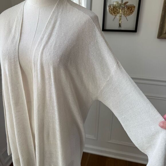 Eileen Fisher Organic Linen Blend Featherweight Longline Cardigan $200 L - Picture 3 of 6
